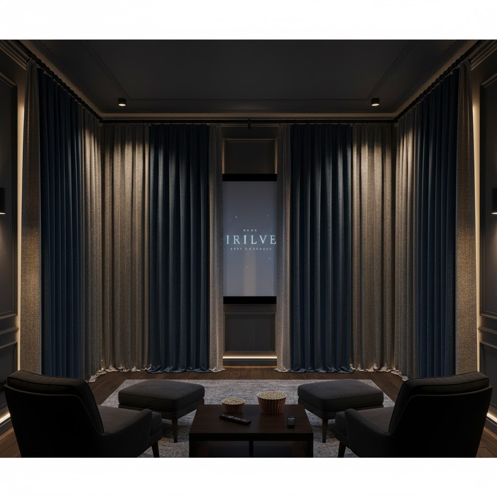 Media room met akoestische gordijnen