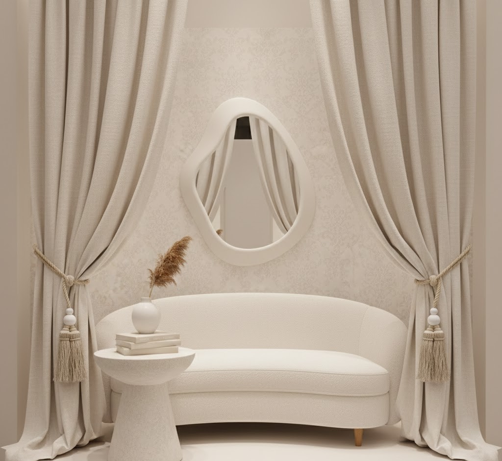 Gestylede hoek met gordijnen