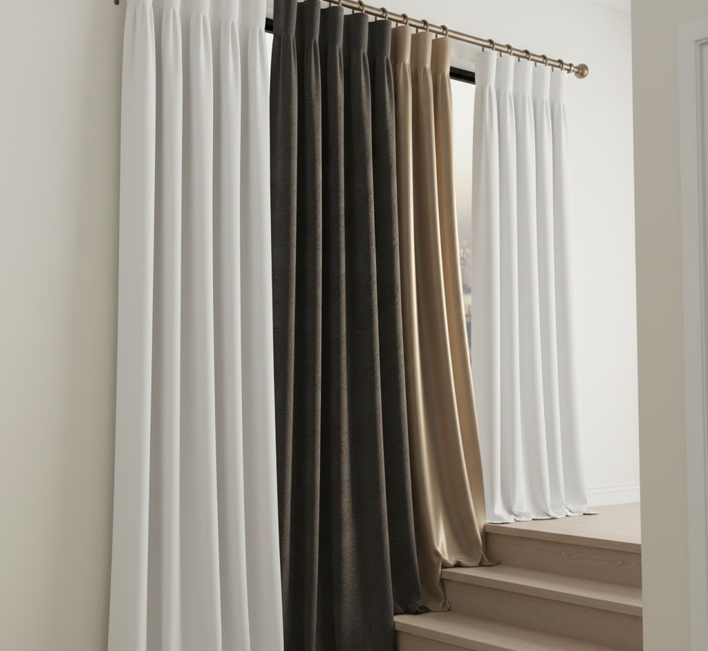 Trapruimte met lange gordijnen